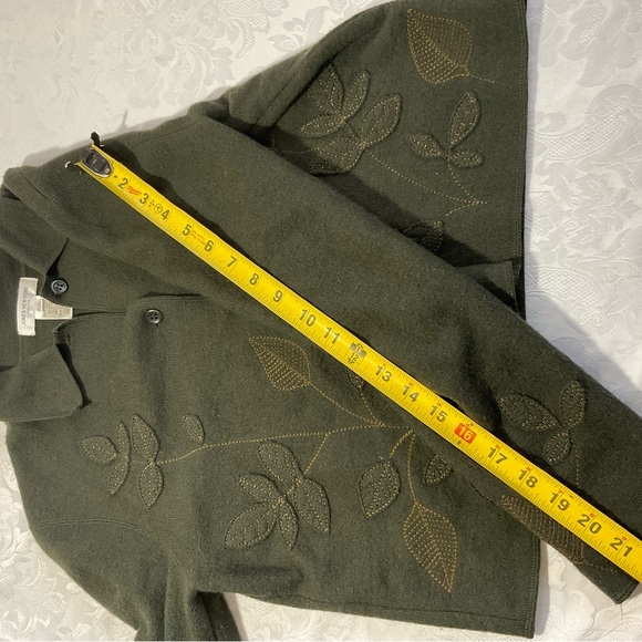 Vintage JONES NEW YORK Merino Wool Cardigan Sweater Size P/L Green Applique - Picture 11 of 11